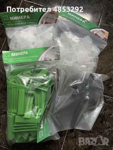 Клещи, клин 100 бр, фиксатори 200 бр за нивелиране на плочки Minera