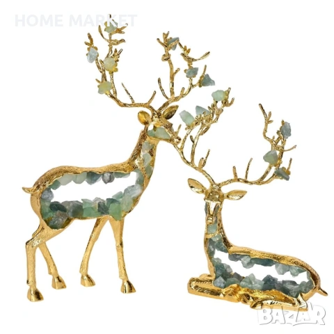 Статуетка „Златен Елен“ с Естествен Зелен Авантюрин, 25×34 см Добавете символ на благородство 