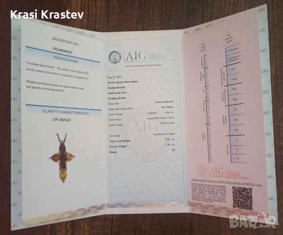 Колие - 18 карата бяло злато – кръст - 6 диаманта - 0,86 карата, снимка 8 - Колиета, медальони, синджири - 55160452