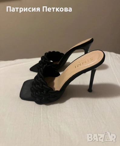 Сатенени елегантни черни сандали / чехли на ток Simmi London, размер 39, черен цвят, цена 20 евро, снимка 4 - Чехли - 54017238