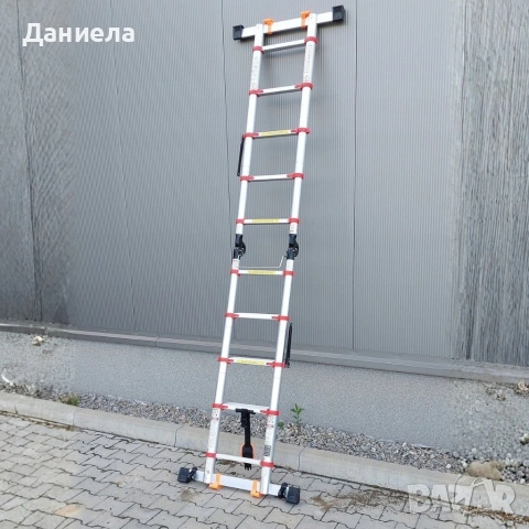 Професионална телескопична стълба 3.2м (2x1.6м), със стабилизираща връзка, 150кг, снимка 9 - Други инструменти - 54481228