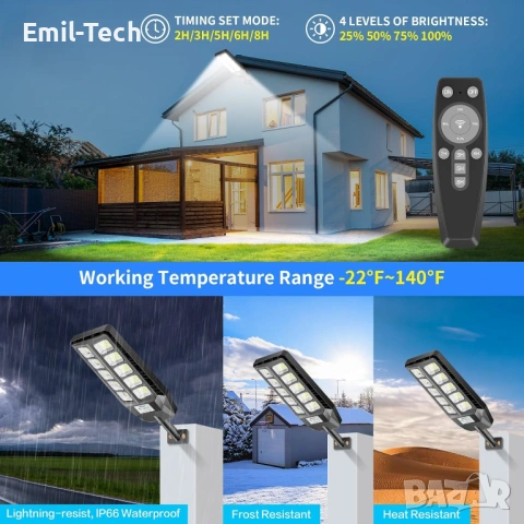 Нова Соларна LED лампа за двор 330 LED 7000 mAh със сензор за движение и дистанционно, снимка 4 - Соларни лампи - 54680870