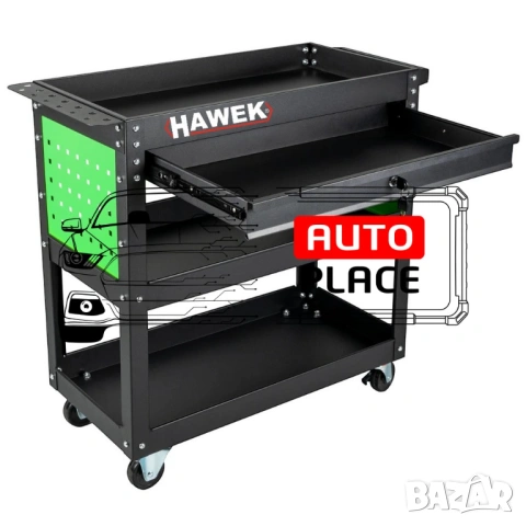 Количка за инструменти с 3 рафта, поставка за отвертки и чекмедже HAWEK, снимка 3 - Други инструменти - 53968883