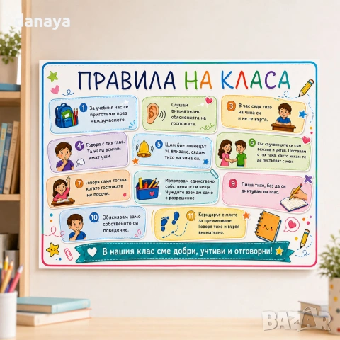 6850 Ламинирано табло Правила на класа, А4 формат, снимка 3 - Ученически пособия, канцеларски материали - 55164125
