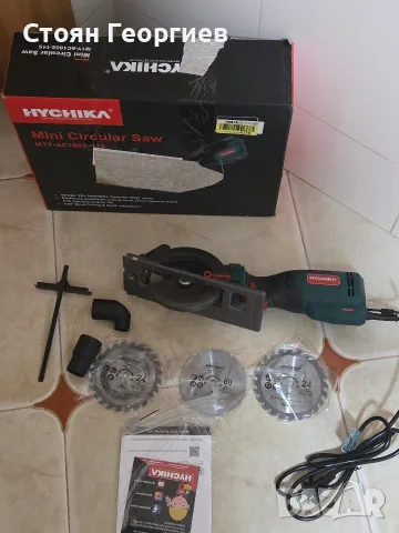 мини циркуляр HYCHIKA (модел M1Y-AC1802-115) с мощност 750W. Уредът работи при 3500 оборота , снимка 2 - Диамантени и режещи инструменти - 55589694