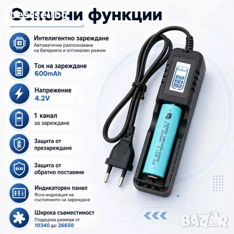 Зарядно устройство дисплей за литиево йонни батерии 18650 16340 26650, снимка 2 - Друга електроника - 42635671