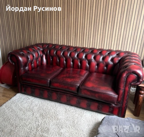 Честърфийлд кожен диван Chesterfield ОРИГИНАЛЕН, снимка 2 - Дивани и мека мебел - 55139189