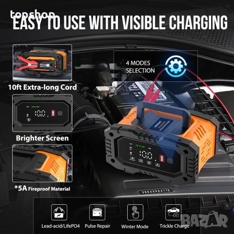 Интелигентно зарядно за акумулатори NEXPEAK NC202 (10A, 12V/24V) с импулсна десулфатизация  , снимка 4 - Аксесоари и консумативи - 55159818