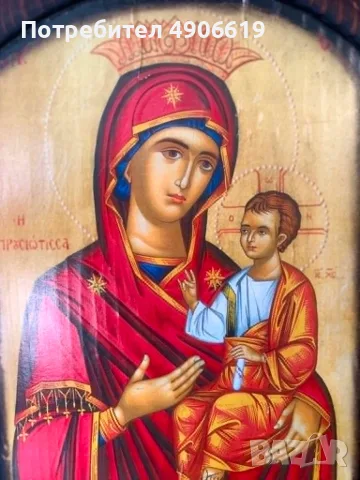 Красива икона Света Богородица Прусиотиса върху масивно дърво, снимка 6 - Антикварни и старинни предмети - 55605321