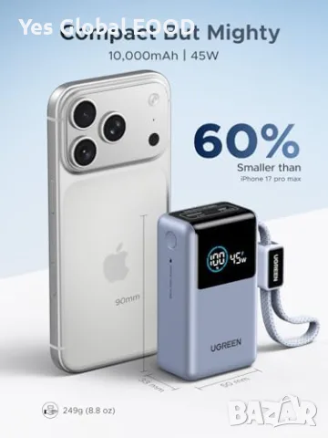 UGREEN Nexode Pro 10000mAh 45W външна батерия със USB-C, снимка 3 - Друга електроника - 55315217