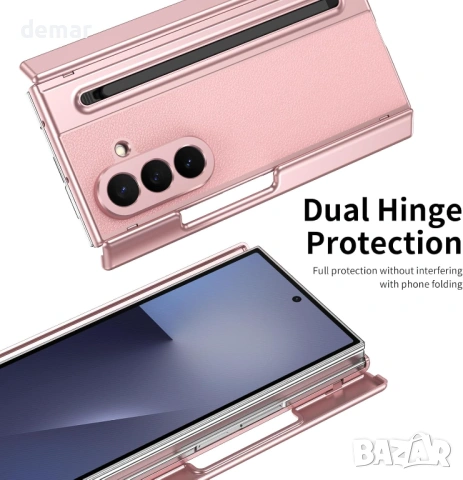 Кожен калъф за Samsung Galaxy Z TriFold със стилус и защита на пантите - розов, снимка 5 - Калъфи, кейсове - 54689701
