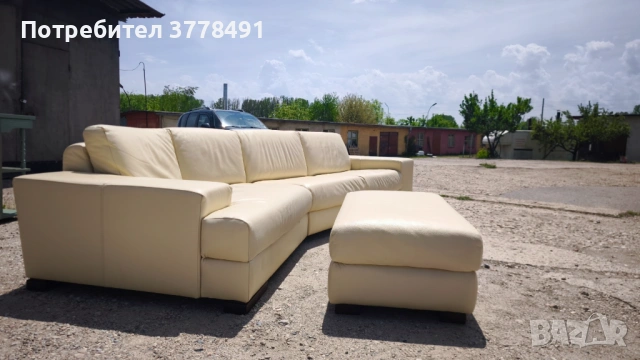 Кожен диван с табуретка, снимка 2 - Дивани и мека мебел - 54501897