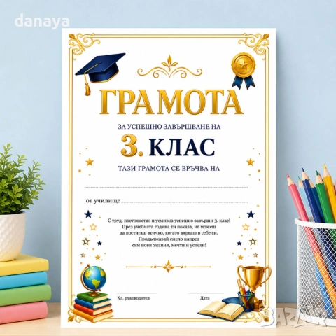 6713 Ученическа грамота за завършване на 3 клас, формат А4