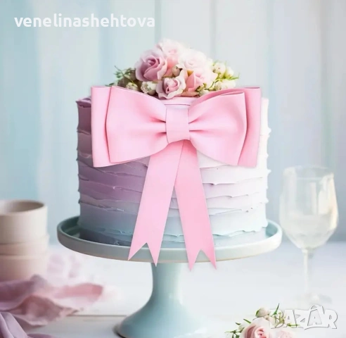 12 броя топер Happy birthday голяма малка пандела панделки декорация на торта , снимка 2 - Други - 54639136