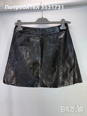Alice + Olivia къса черна пола от естествена кожа, снимка 2 - Поли - 54977871