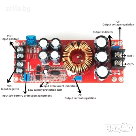 DC-DC Step-Up Boost конвертор 12V-60V 1200W 20A – Регулируем повишаващ модул за соларни 10296, снимка 5 - Друга електроника - 54663143