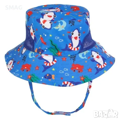 Бебешка шапка тип bucket за момче синя с мрежеста част_1248865