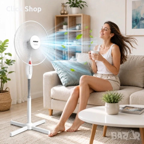 Промо 1+1 Стоящ вентилатор Perfect FM-3211 16" 40W – 2 вентилатора на цената на 1 | 3 скорости и рег, снимка 3 - Вентилатори - 55121923