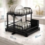 Сушилник за съдове XXL двупластов с оттичане черен стомана пластмаса 42x30x32 см, снимка 5