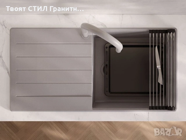 Сива кухненска мивка от гранит Копенхаген 1000x500 Top 60, снимка 4 - Мивки - 55123806