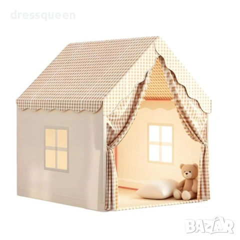 4773 Текстилен кът за игра тип „Къщичка“ – Винтидж каре в бежово, снимка 7 - Други - 54066020