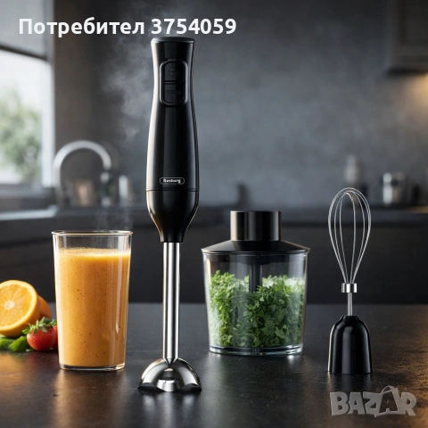 Ръчен пасатор 3 в 1 Rosberg R51112OSC, 350W, Метален накрайник, купа 0.7л., Приставка за разбиване, снимка 4 - Чопъри и пасатори - 55182394
