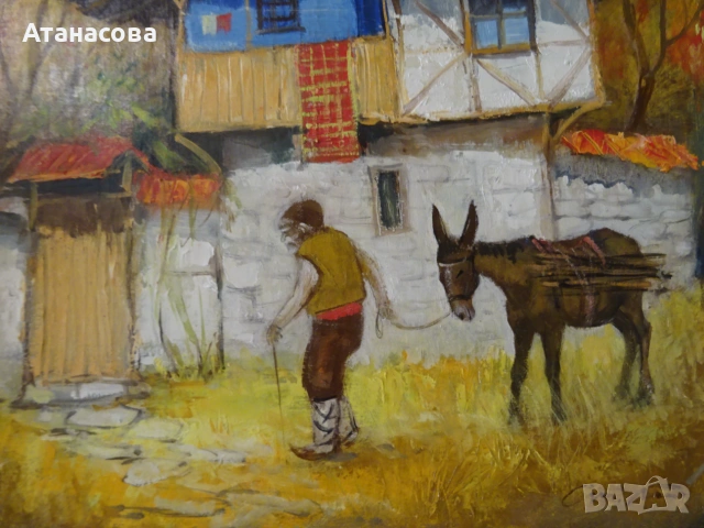 СТАНИСЛАВ ПЕТЕВ картина "Есен на село" масло подпис 1998 г, снимка 5 - Картини - 54989484