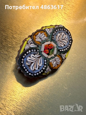 Винтидж италианска брошка „Micro Mosaic“, снимка 6 - Други - 55166750