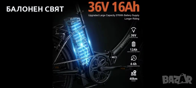 eBike Велосипед с ел двигател 20 цола Сгъваем, снимка 11 - Велосипеди - 55016474