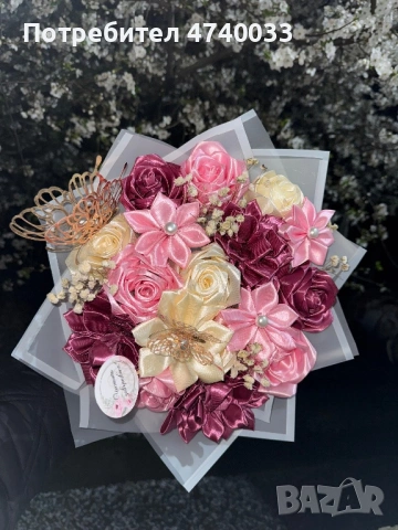 Вечен букет от сатенени цветя, снимка 2 - Други - 54118620