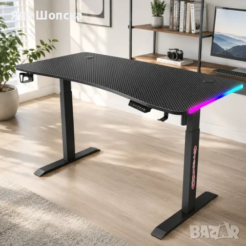 Гейминг бюро - LED RGB, Регулируема височина, 140см