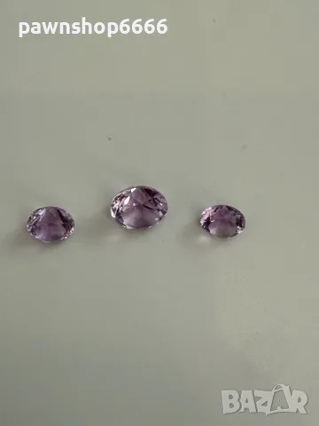 Лот естествени аметисти 3.40 ct – 3 броя, кръгъл брилянтен шлиф, отличен блясък, снимка 7 - Други - 55483152