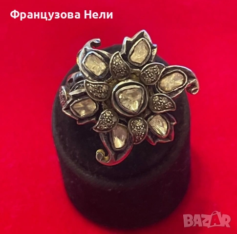 Старинен пръстен с големи диаманти, снимка 2 - Пръстени - 54911249