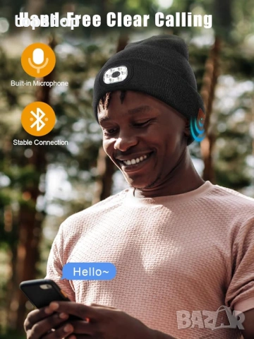 Чисто нова Зимна шапка UNBON с Bluetooth 5.4 слушалки и LED челник, Черна, снимка 6 - Шапки - 54895685