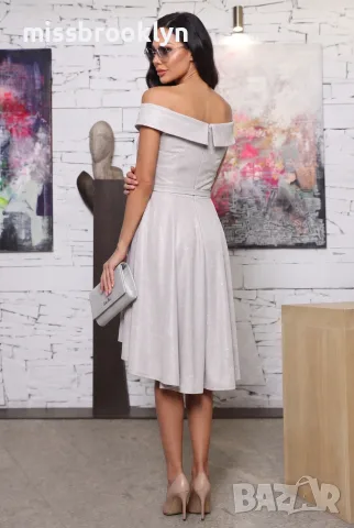 Рокля “Silver Rose Lame Couture” – брокатена сребърна рокля арт.186, снимка 3 - Рокли - 55671298