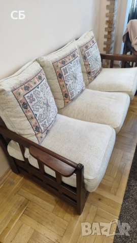 Винтидж италианска холова гарнитура от масивно дърво, снимка 3 - Дивани и мека мебел - 54171542