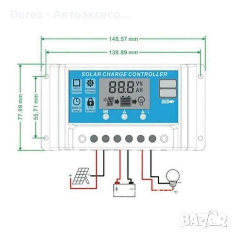 Соларен заряден контролер 20A PWM 12V/24V LCD, снимка 2 - Друга електроника - 54715219