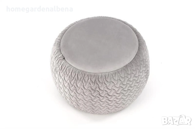 Табуретка с място за съхранение Bono — велур — сива — ø54 см, снимка 6 - Дивани и мека мебел - 54233961