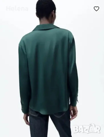 Ново Сатенена изумрудено зелена риза Zara / Дамска блуза Зара размер М, снимка 3 - Ризи - 55554471