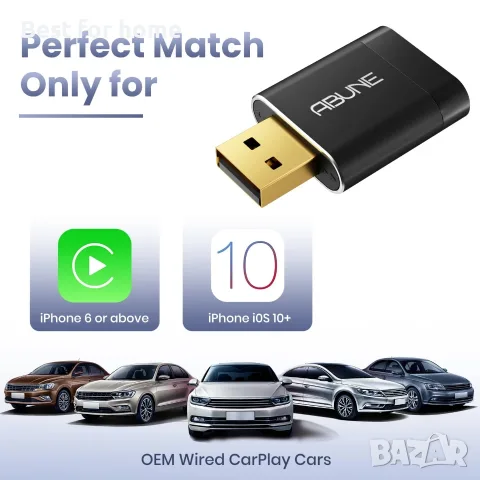 Мини безжичен CarPlay адаптер за iPhone, 2 в 1 CarPlay и Android Auto адаптер, кабелен към безжичен, снимка 8 - Аксесоари и консумативи - 55603459