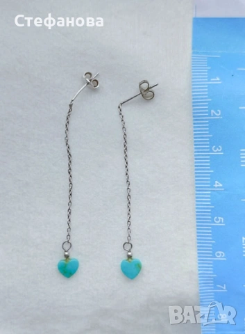 Сребърни обеци с тюркоаз, снимка 2 - Обеци - 54016167