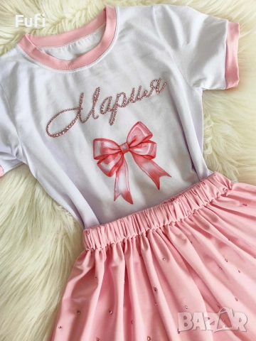 Комплект тениска и пола с блестящи камъчета и име по ваш избор Цена: 22 евро, снимка 4 - Детски комплекти - 54202608