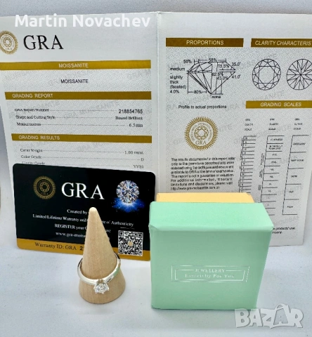 Сребърен пръстен с мойсанит (Диамант) 1 карат, снимка 9 - Пръстени - 53976639