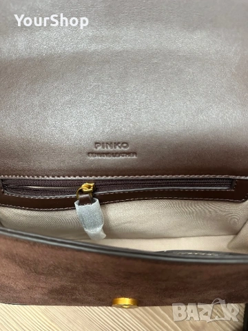 Оригинална велурена чанта Pinko в кафяво 104340 A2CC, снимка 7 - Чанти - 54059228