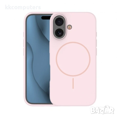 Кейс Silicone Thin Mag за iPhone 16 (6.1), светлорозов и Протектор