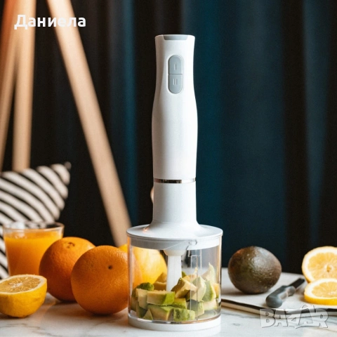 Ръчен бял блендер 800W с чопър, бъркалка и мерителна кана – мултифункционален кухненски помощник, снимка 3 - Чопъри и пасатори - 54286435