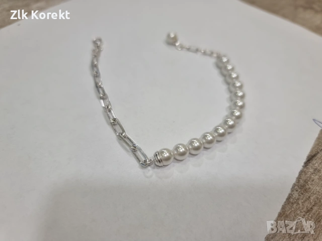 Дамска сребърна гривна с перли, снимка 2 - Гривни - 55223374