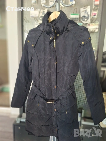 Дамско дълго зимно яке Zara с качулка, черно, размер S