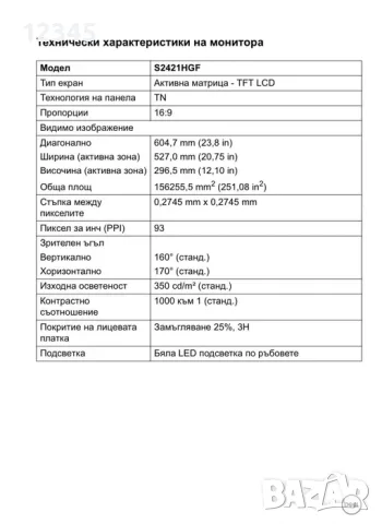 Монитор Dell S2421HGF 23.8 инча (60.45 см), снимка 6 - Монитори - 55432709