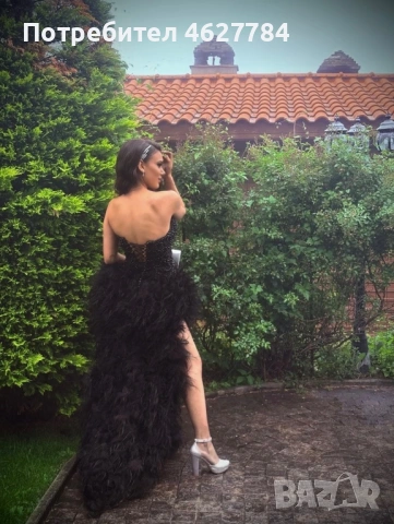 Черна абитуриентска рокля с корсет и пера - Р-р S/M